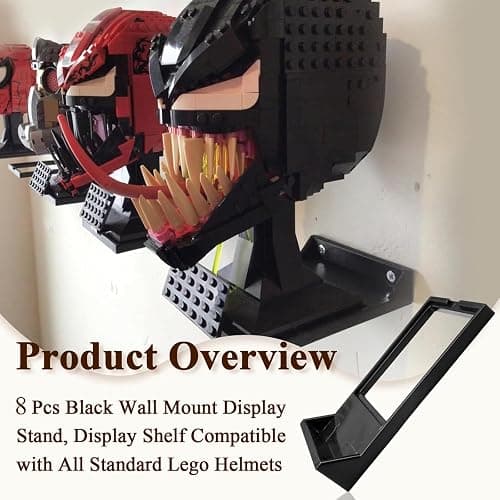 8 Pcs Black Wall Mount Display Stand Fits Lego Helmet, Wall Mount Display Shelf, Compatible with All Standard Lego Helmets, Boba Fett 75277/Tie Fighter Pilot 75274/Stormtrooper 75276 thumbnail 3