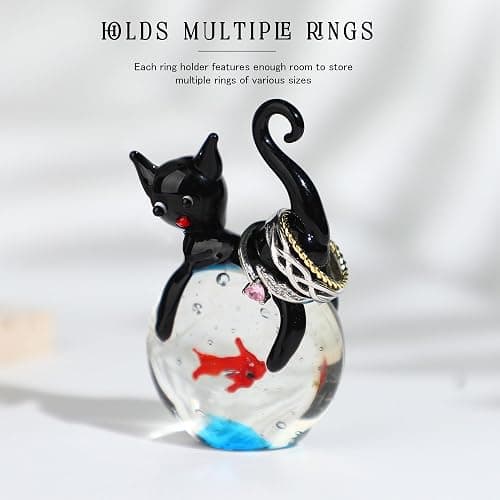 QFkris Blown Glass Black Cat Figurine, 1.6“ Mini Glass Animals Sculpture, Cat and Fish Art Collectible Figurines for Home Decor, Gift for Mom Cat-Lover Birthday Christmas thumbnail 5