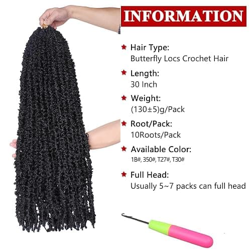 Xtrend 6 Packs Butterfly Locs Crochet Hair 30 Inch Black Pre Looped Distressed Butterfly Locs Crochet Braids Soft Messy Soft Locs Crochet Hair Faux Locs Crochet Hair Extensions 1B# thumbnail 2