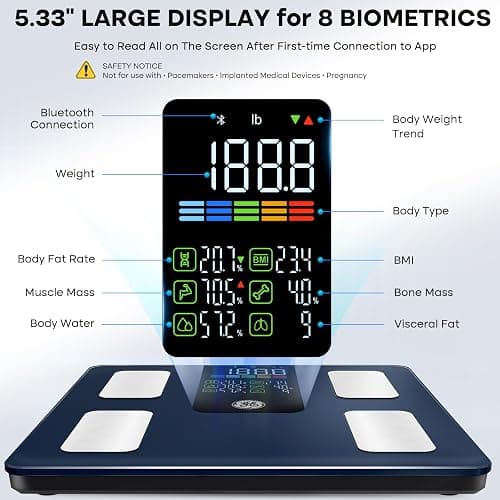 GE Smart Scale for Body Weight, BMI, Fat, Muscle Mass, Digital Bathroom Scales 500lbs Bluetooth 11.8" Large Platform Weighing Machine Health Monitor with App, Dark Blue thumbnail 2