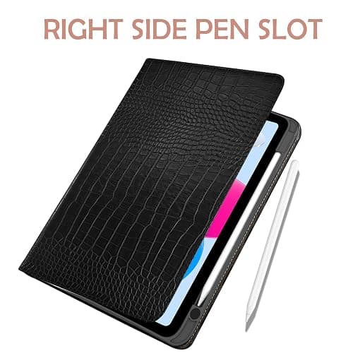 Deokke Premium Leather Compatible with iPad (A16) 11th Generation 11 Inch Case 2025,iPad 10th Generation 10.9 Inch Case 2022,Pencil Holder Folio Crocodile Auto Sleep/Wake Cover Women Girls-Black thumbnail 3
