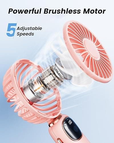 coldSky Portable Handheld Fan, 4000mAh Battery Operated with LED Display, Handheld/Neck/Desk 3 in 1 Personal Small Fan, 90° Foldable Desk Fan with Base, 5 Speed Lash Makeup Fan for Women thumbnail 6