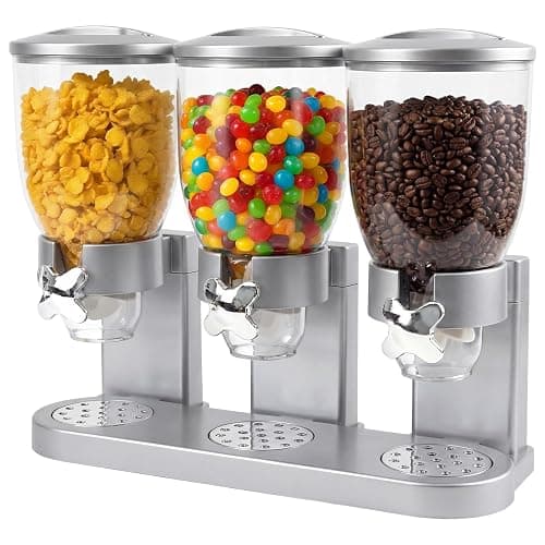Adorabby Triple Cereal Dispenser - 3 Pack 2L Large Cereal Containers Storage Airtight, Rotating Plastic Cereal Dispenser for Countertop, Pantry Organizer for Cereal, Rice, Grains, Candy, Coffee Beans - Image 1