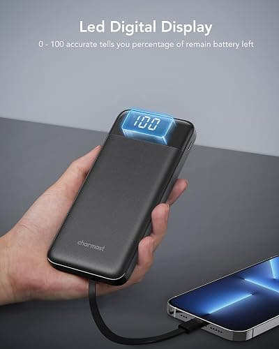 charmast Portable Charger with Built in Cables, Power Bank with Cords Wires, Slim 10000mAh Travel Battery Pack 6 Outputs 3 Inputs 3A Fast Charging for Samsung Google Pixel LG Moto iPhone iPad thumbnail 5