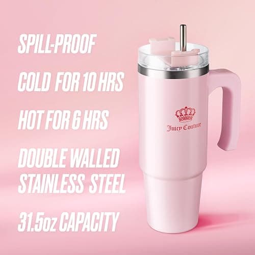 Juicy Couture Travel Style Fashion Water Bottle - Light Pink - 31.5oz thumbnail 2