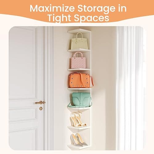 upsimples 7-Tier Floating Wall Shelf, White Wall Mounted Display and Storage Shelf, Decorative Shelves for Bedroom, Living Room, Bathroom, and Office thumbnail 6