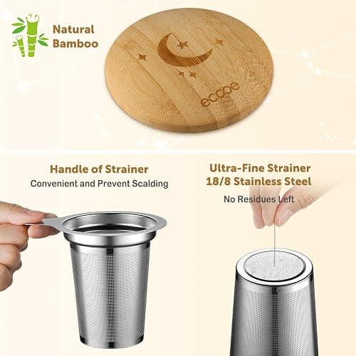 ecooe Teetasse mit Deckel und Sieb - 600 ml Keramik Tee Tasse Große Teetassen mit Edelstahl Teesieb und Deckel, Schwarz Keramik Teebecher Set mit Henkel für Losen Tee thumbnail 5