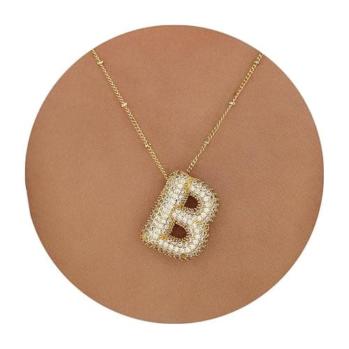 Z ZACHÉ 18k Gold Plated Dainty Cubic Zirconia Bubble Alphabet 26 A-Z Letter Necklace, Personalized Name Necklace,Balloon Initial Necklace for Women Female thumbnail 4