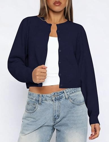 Kistore Womens Cropped Cardigan Sweaters Lightweight Long Sleeve Button Up Knit Cardigan Fashion Outfits 2026 thumbnail 3