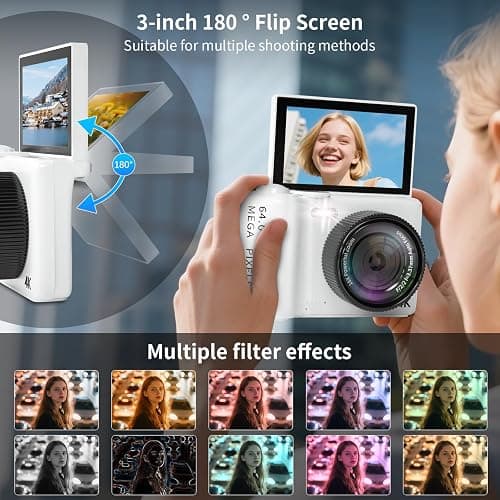 16X Zoom 4K Digital Camera for Photography and Video, Point and Shoot Digital Cameras with Flip Screen, Small Digital Camera with Wifi and Bluetooth, Vlogging Camera for Youtube Video Recording(White) thumbnail 5