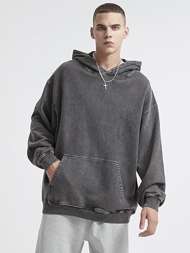 KEEPSHOWING Mens Oversized Hoodies Vintage Hoodie Couples Pullover Acid Wash Hoodies for Men Streetwear Sweatshirts thumbnail 4