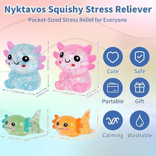 Nyktavos 4Pcs Axolotl Squeeze Toy, Slow Rise Stress Toy Relief Sensory Toy | Cute Squeeze Anxiety Pressure Ball, Portable Calming Fidget Toy for ADHD Autism, Gift Box Packed thumbnail 3