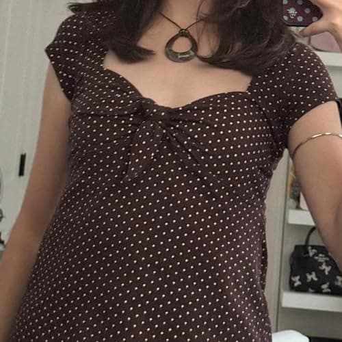 Women's Y2k Fairy Grunge Polka Dots Shirts Summer Puff Short Sleeve Babydoll Tops Vinatge E-Girls Aesthetic Clothes thumbnail 5