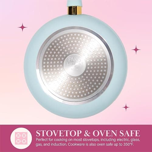 Paris Hilton Epic Nonstick Pots and Pans Set, Multi-layer Nonstick Coating, Tempered Glass Lids, Soft Touch, Stay Cool Handles, Made without PFOA, Dishwasher Safe Cookware Set, 12-Piece, Aqua thumbnail 5