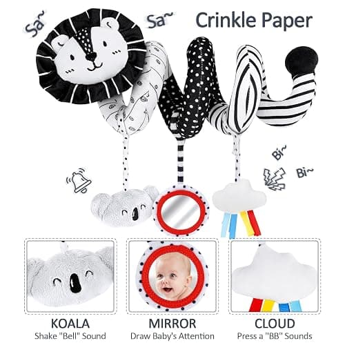 Joyreal Giochi Neonato 0-12 Mesi - Giochi Spirale Passeggino, Stoffa Libro Bianco e Nero Neonati, Sonaglio Sensoriali Montessori Regalo thumbnail 2