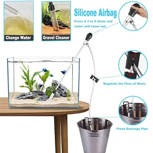 Carefree Fish Small Aquarium Gravel Vacuum Sand Cleaner Tank Water Changer | Silicone Airbag,ABS Material Sturdy & Durable,6Ft Hose,(for 3~8Gal Tank) 2026 New Upgrade Version thumbnail 3