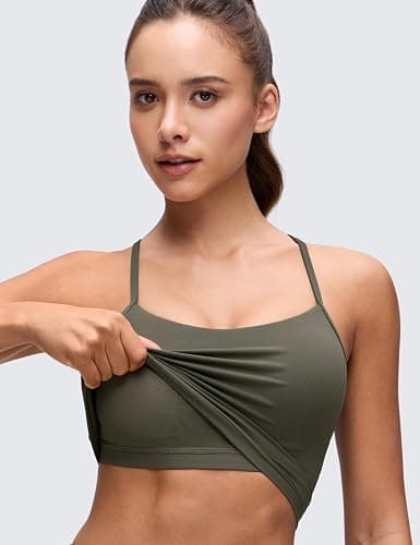 CRZ YOGA Butterluxe Y Back Crop Tank Tops for Women - Spaghetti Straps Racerback Padded Yoga Workout Longline Sports Bras thumbnail 3