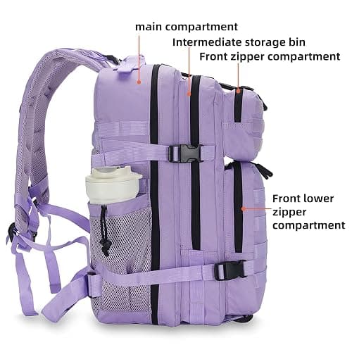 Lovelinks21 45L Tactical Assault Backpack 3 Day Assault Pack with MOLLE Waterproof Rucksack for Tactical Backpacks (Light Purple) thumbnail 5