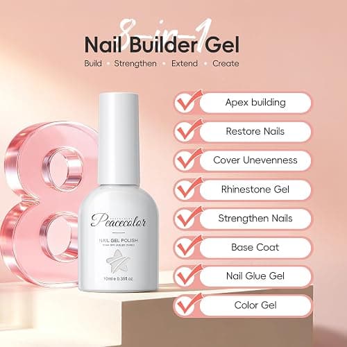 Peacecolor Builder Nail Gel Polish Set, 6 PC Jelly Nude Pink Clear Colors Rubber Builder for Apex Hard Strengthener Extension Gel Polish U V Nail Lamp Cured DIY Gifts thumbnail 4