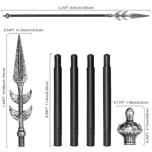 Spartan Spear 63In Medieval Roman Plastic Spear Prop Costume Accessory Weapon,Cosplay Vikings Role Play Decoration for Halloween Party thumbnail 2