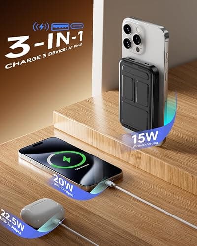 For Magsafe Power Bank, Portable Charger 10000mAh, 22.5W Fast Charging Battery Pack with USB-C Input & Output, LED Display for iPhone 17/16/15/14/13/12 Pro/Pro Max thumbnail 5