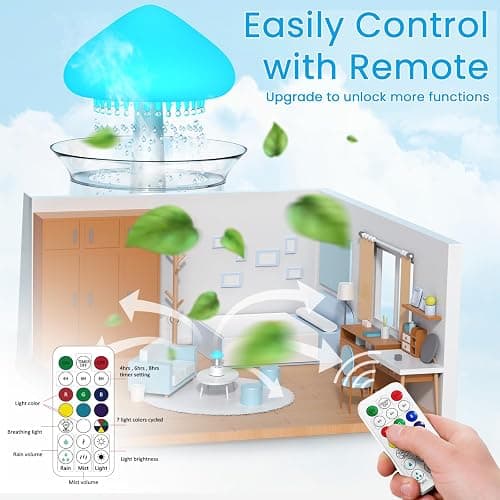 Diffuserlove Rain Cloud Humidifier Diffuser Water Drip Humidifier with Remote Waterfall Lamp Mushroom Humidifier Rain Sounds White Noise Humidifier Air Humidifiers for Bedroom Desk, 300ML thumbnail 6
