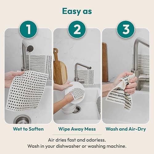FEBU Swedish Dishcloths for Kitchen | 5 Pack Floral Reusable Paper Towels Washable | Swedish Dish Towels | Non-Scratch Cellulose Sponge Cloths | No Odor, Biodegradable Cleaning Cloths thumbnail 8