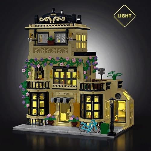 NEWRICE City Cafe Architecture Building Kit with LED Lights,3 Levels City Cafe Model Building Blocks Toy,for 12+Age Teen,Adult（1443 Pieces） thumbnail 2