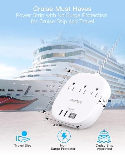One Beat Flat Plug Power Bar with USB C, 6FT Ultra-Thin Extension Cord, 3 Outlet with 4 USB Ports (2 USB C) Desktop Charging Station, No Surge Protection for Cruise Ship, Travel Essentials, Dorm Room thumbnail 3