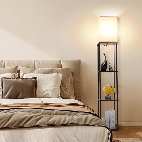 Gupuzm Floor Lamp with Shelves, Modern Square Standing Lamp with 3 Color Temperature Bulb, Corner Display Bookshelf Lamp for Living Room, Bedroom and Office (Black) thumbnail 5