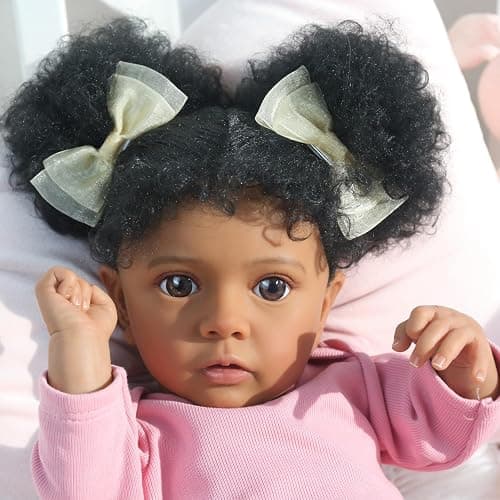 WOOROY Reborn Baby Dolls Girl Black African American - 20 Inch Realistic Newborn Baby Doll in Pink Outfit, Soft Cloth Body with Full Accessories, Gift for Kids Aged 3+ thumbnail 3