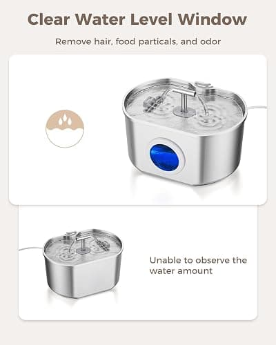 Cat Water Fountain Stainless Steel - Pet Drinking Fountain for Cats Indoor - 2.2L/74oz Automatic Water Dispenser with Watering Level Window (1 Filter) thumbnail 7