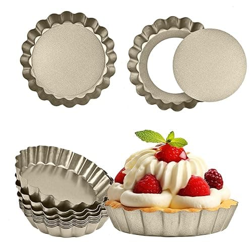 RICHSC-PAN Mini Tart Pan 12PCS, 4 Inch Tart Pan Removable Bottom Non-Stick Tin, 0.9 Inches High Suitable for DIY Making Small Tarts at Home. Champagne Gold Appearance. - Image 1