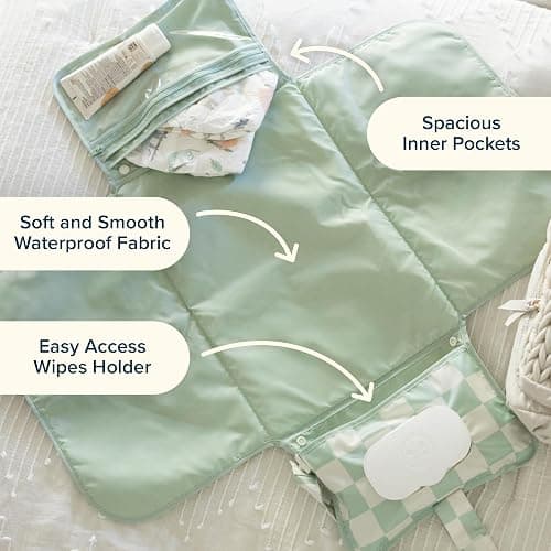 Tiny Twinkle Portable Diaper Changing Pad | Waterproof, Wipeable & Compact Baby Changing Pad for Travel | Smart Wipes Pocket & Organized Storage| Newborn Shower Gift (Beige Checkers) thumbnail 10