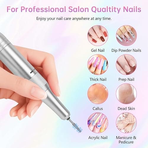 Electric Nail Drill - 45000RPM Portable Nail Drill丨Rechargeable Nail E-File Kit with 11 Bits & Base丨LED Screen丨Ultra-Silent, Rechargeable Nail Drills Machine for Acrylic Nails Gel Polishing(Pink) thumbnail 2