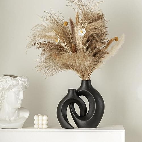 Lvases Snuggle Hollow Modern Ceramic Vase Set of 2, Mid Century Nordic Aesthetic Decorative Vase Decorative Vases for Home Table Decor (Matte Black W 6.3" X H 8.4") - Large Matte Black thumbnail 5