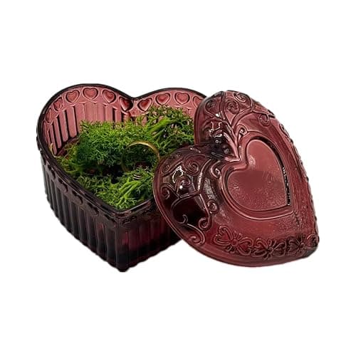 WHSLILR Glass Jewelry Box Heart Shape Cute Box for Storage Ring Earring Trinket Vintage Jewelry Organizer Decorative Gift for Women Girls-GRB003-Red thumbnail 5