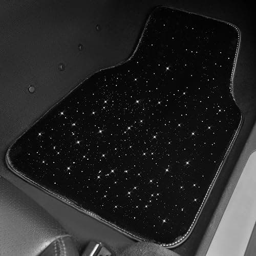 CAR PASS Black Car Floor Mats, Faux Fur Fluffy Carpet Full Set Bling Starry Sky Design Anti-Slip Universal for Girl Cute Women Automotive Cars, SUVs, Trucks, Vans, 4Pcs Black Fuzzy Plush Wool thumbnail 7