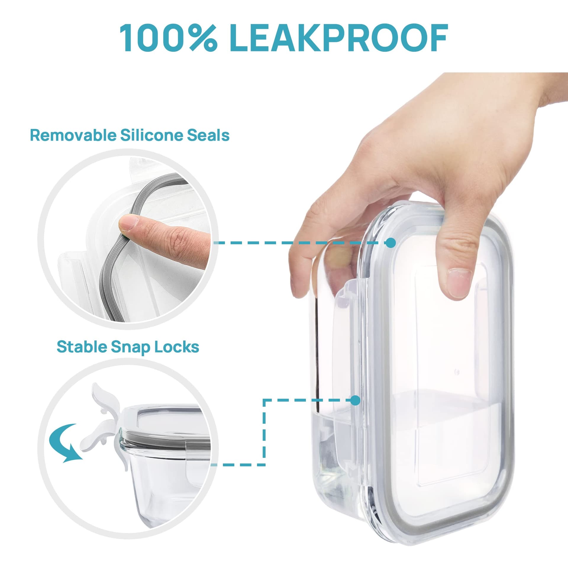 Vtopmart 8 Pack Glass Food Storage Containers with Airtight Lids, Meal Prep Containers, Bento Boxes for Lunch, for Microwave, Oven, Freezer and Dishwasher, BPA Free thumbnail 4