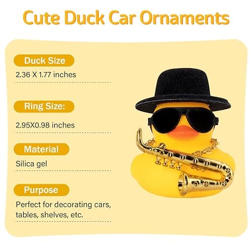 wonuu Cool Car Rubber Duck Car Duck Decoration Dashboard Car Ornament for Car Dashboard Decoration Halloween Decoration Accessories with Mini Hat Musical Instruments, A-Black Top Hat thumbnail 6