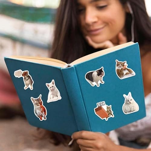 Cat Meme Stickers, Funny Cat Stickers for Kids Journaling Adults Kawaii,Cute Waterproof Vinyl Sticker for Water Bottles Laptops 50Pcs thumbnail 6