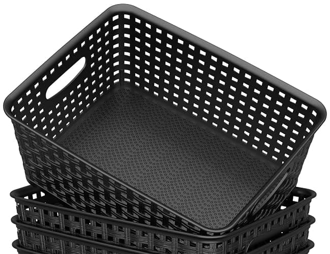 WYT Woven Storage Organizer Basket, 6-Pack Black Plastic Weave Baskets, 10.1 x 7.55 x 4.1 thumbnail 5