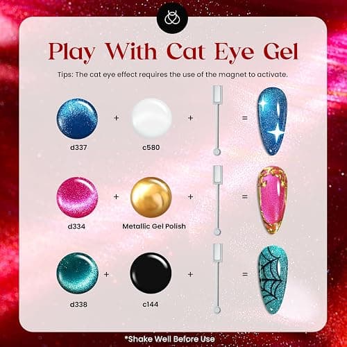 Beetles Cat Eye Gel Nail Polish Set, 20 Colors Magnetic Gel Polish Red Purple Blue Color Polish Set with Double-ended Pen and Magnet, Base&Top Coat, Manicured Soak Off UV Spring Gifts for Women - 5-20 Colors Gemstone Party thumbnail 3
