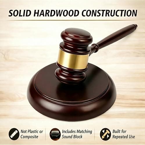 Apexstone Wooden Gavel with Sound Block Set, Solid Wood Judge Gavel Set, Loud Clear Strike for Meetings, Auctions, Gift, HOA & Mock Trials thumbnail 6