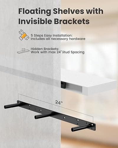 AMADA HOMEFURNISHING 47.2" L Floating Shelves, Wall Shelves Set of 3 for Bathroom/Living Room/Bedroom/Kitchen, White Floating Shelves for Wall Decor with Invisible Brackets - AMFS55W thumbnail 7