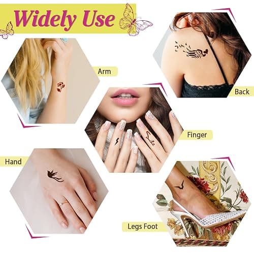 126 PCS Temporary Tattoos Stencils Kit,Temporary Tattoos Kit - 6 Pcs Tattoo Cones 2 Color (Brown Black) with Gloves,DIY Body Art Skin Painting Designs for Women Men Adults Kids thumbnail 4