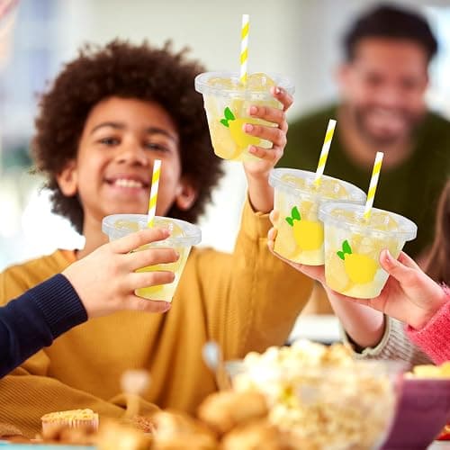 Whaline 100 Pcs Lemon Disposable Plastic Cups with Lids and Straws 9 Oz Party Cups Yellow Lemon Cold Beverage Drinking Cup for Iced Coffee Smoothie Juice Tea thumbnail 6