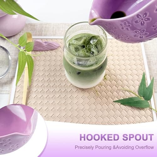 SEEYAURO Matcha Whisk Set––7pcs Japanese Matcha Set Kit with Matcha Bowl, Bamboo Whisk, Whisk Holder, Scoop, Towel&Sifter–Perfect for Matcha Lovers&Tea Ceremonies-Cherry Blossom Purple thumbnail 7