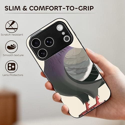 HKMNLEW Tempered Glass Phone Case for iPhone 17 Pro, Cartoon Pigeon Prints TPU Shockproof Protective Case Cover for Women Men thumbnail 5