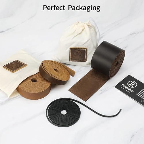 Ringsun 1 Inch Wide Flat Leather Straps for Crafts, Full Grain Leather Strips Cord String for Crafts, Tooling (2mm Thick 72.5 Inches Long Black) thumbnail 5